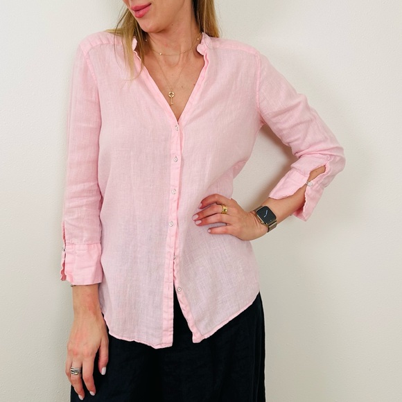 Zara Basic 100% linen pink long sleeve button down shirt - Picture 3 of 9